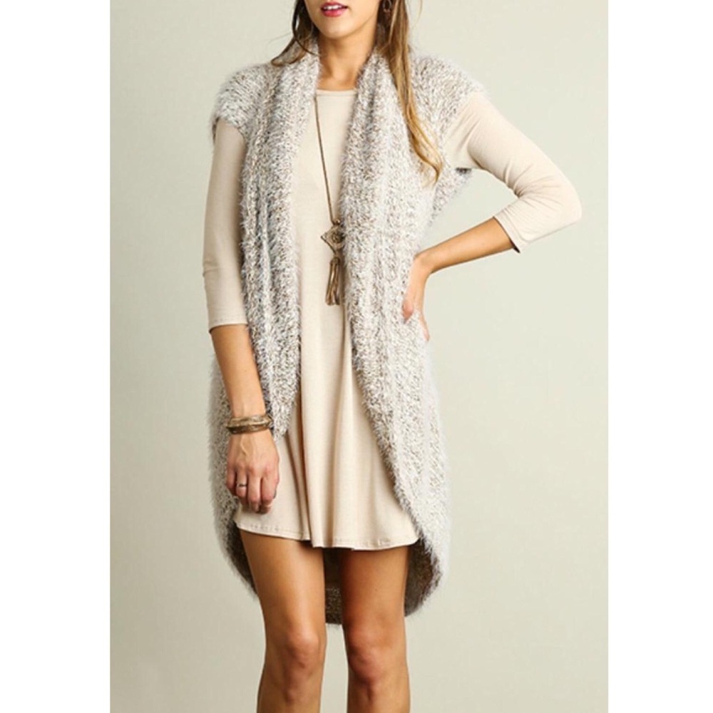 Umgee Cream Fuzzy Open-Front Sleeveless Cardigan Vest